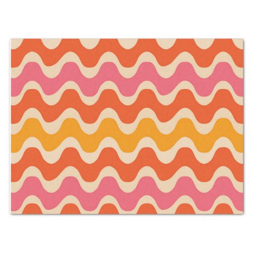Retro Style Waves Pattern in pink orange and red  Tissue Paper