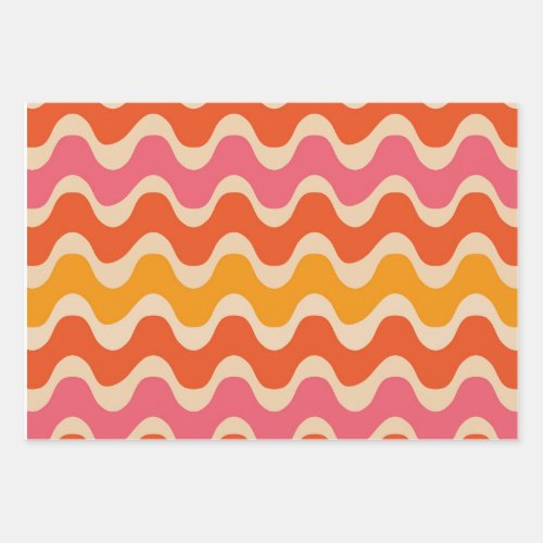 Retro Style Waves Pattern in pink orange and red  Wrapping Paper Sheets