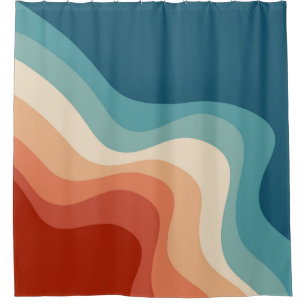 Retro style waves shower curtain