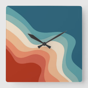 Retro style waves square wall clock