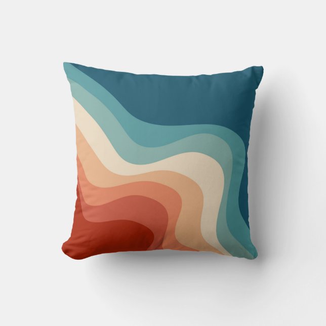 Retro style waves throw pillow (Front)