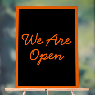 Retro Style We Are Open Neon Orange on Black Acrylic Sign