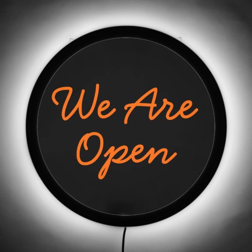 Retro Style We Are Open Neon Orange on Black LED Sign