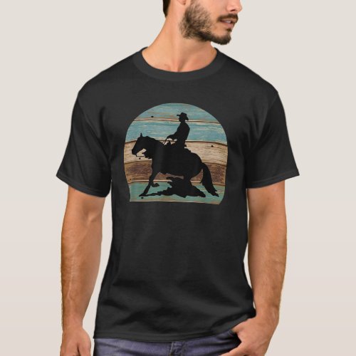 Retro Style Western Cowboy Reining Horse Sliding S T_Shirt