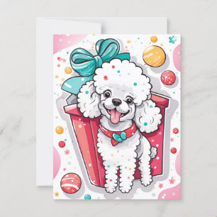 Retro Style White Poodle Christmas Holiday Card