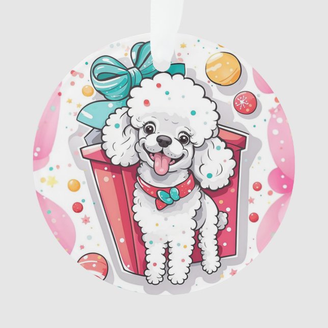 Retro Style White Poodle Christmas Ornament (Front)