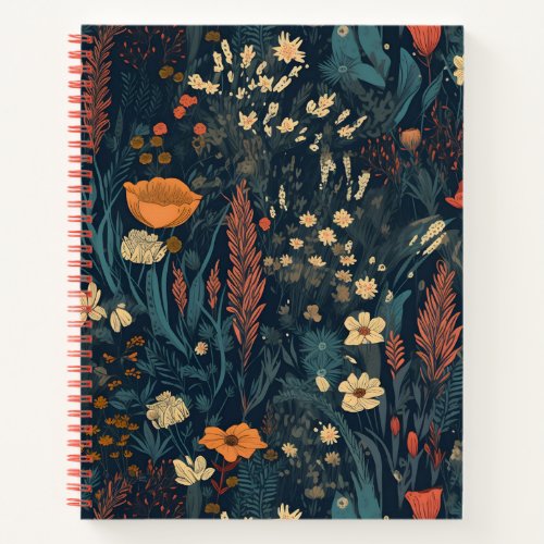Retro style wildflower nature darker floral notebook