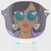 Retro Style Woman Face Sunglasses Earrings Pop Art Face Shield (Front w/Glasses)