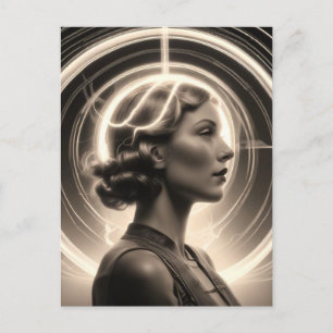 Retro Style Woman With Electric Halo Postcard