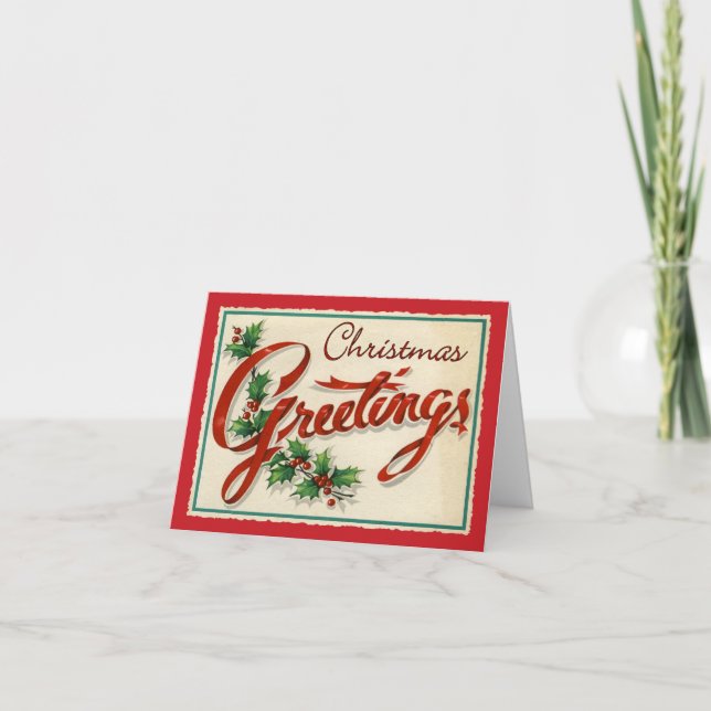Retro-Style Wreath Christmas Card (Front)
