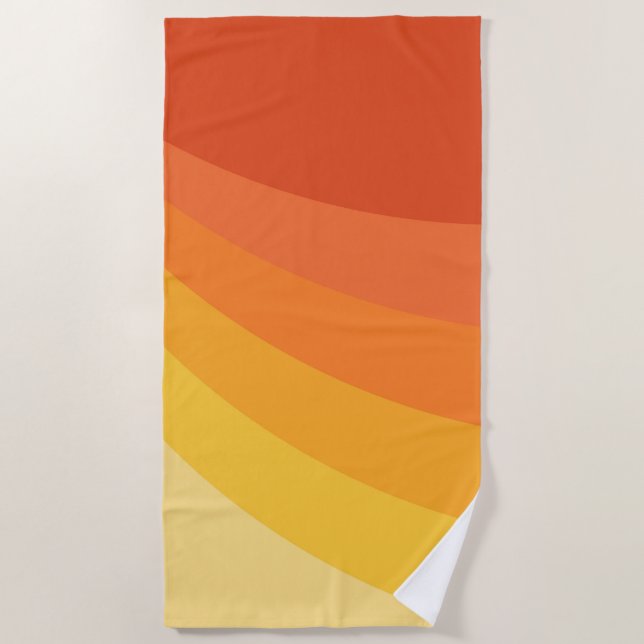 Retro style yellow and orange sun rays design beach towel (Front)