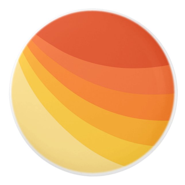 Retro style yellow and orange sun rays design ceramic knob (Front)
