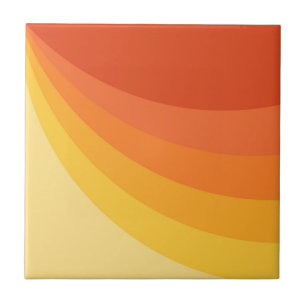 Retro style yellow and orange sun rays design ceramic tile