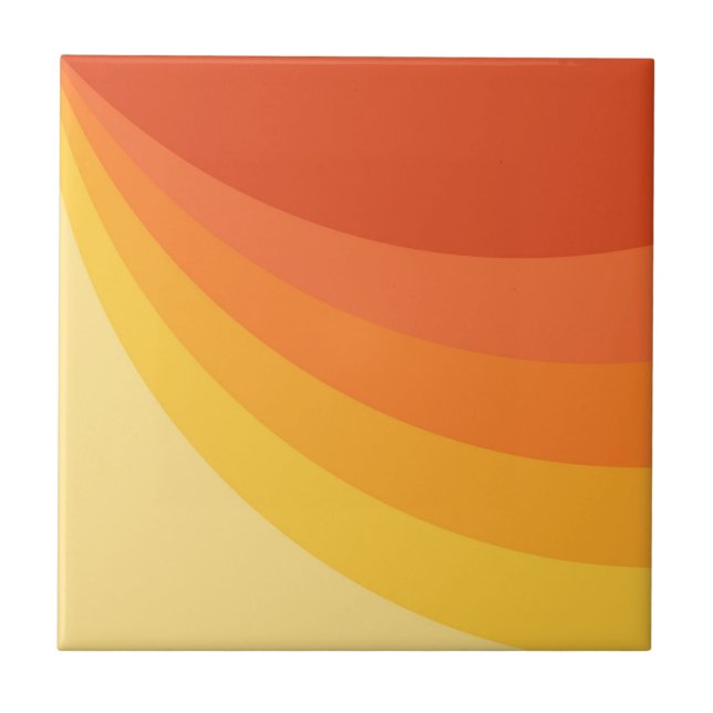 Retro style yellow and orange sun rays design ceramic tile (Front)