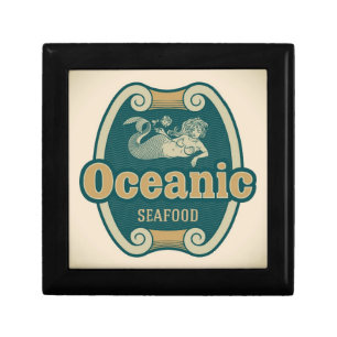 Retro-styled mermaid seafood label gift box