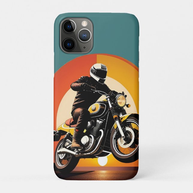 Retro Styled Motorcycle Rider in Scenic Sunset Case-Mate iPhone Case (Back)