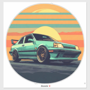 Retro Styled Sports Car with Sunset Background Sticker