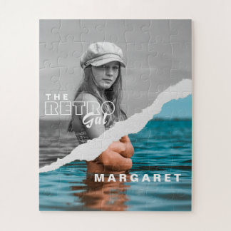 Retro Stylish Black & White Portrait Photo Display Jigsaw Puzzle