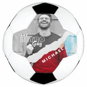 Retro Stylish Black & White Portrait Photo Display Soccer Ball