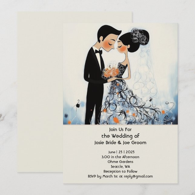 Retro stylish couple wedding invitation (Front/Back)