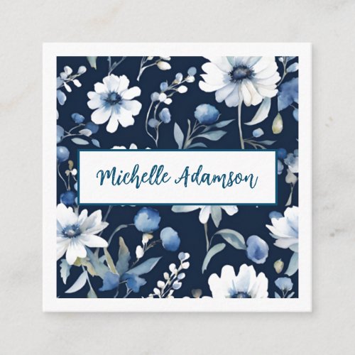 Retro Stylish Elegant Plain Blue White Flowers Enclosure Card