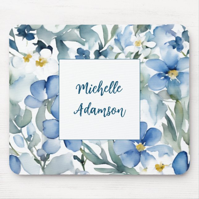 Retro Stylish Elegant Plain Flowers Your Name Mouse Pad (Front)