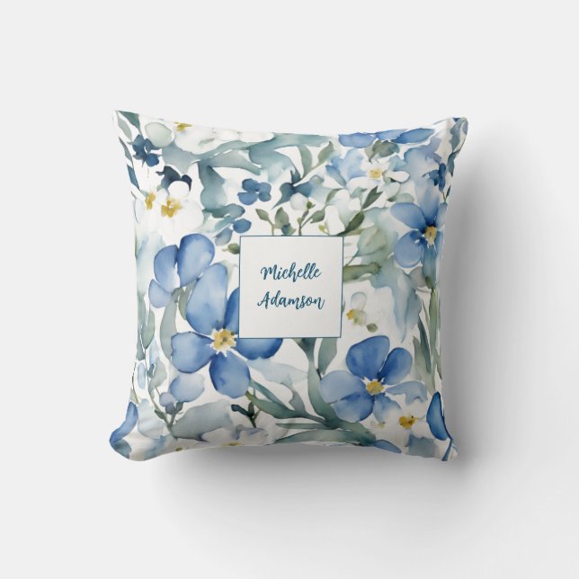 Retro Stylish Elegant Plain Flowers Your Name Throw Pillow (Front)