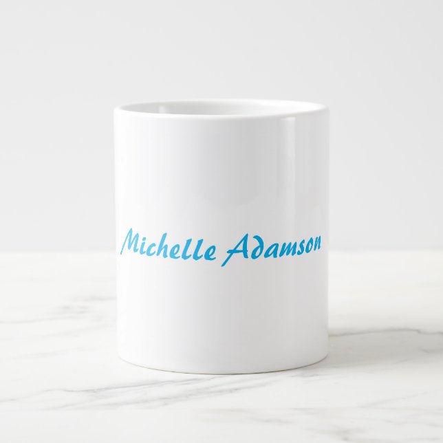 Retro Stylish Elegant Plain Sky Blue White Giant Coffee Mug (Front)