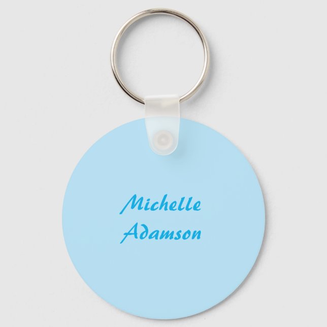 Retro Stylish Elegant Plain Sky Blue White Keychain (Front)