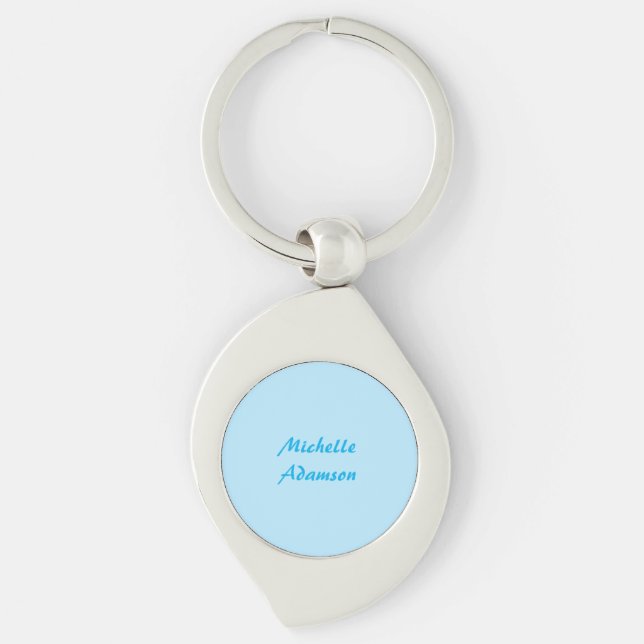 Retro Stylish Elegant Plain Sky Blue White Keychain (Front)