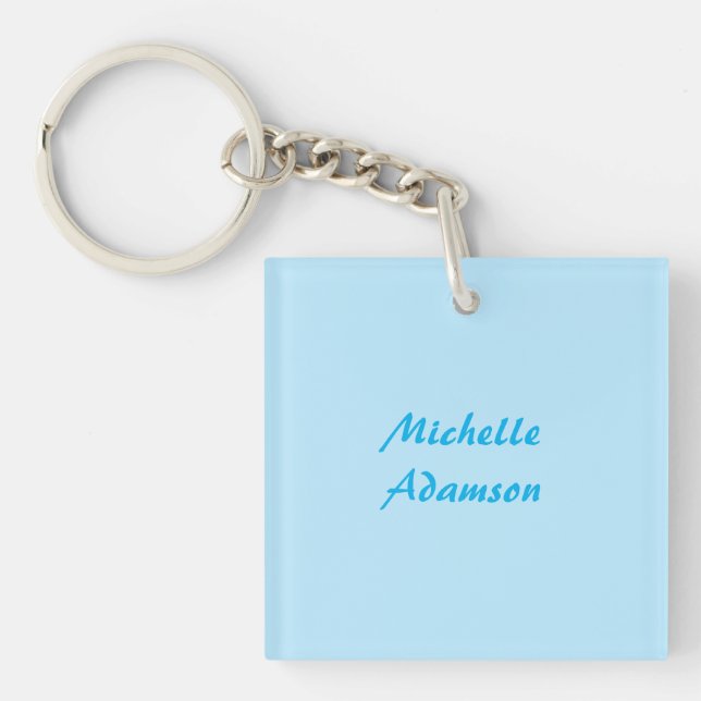 Retro Stylish Elegant Plain Sky Blue White Keychain (Front)