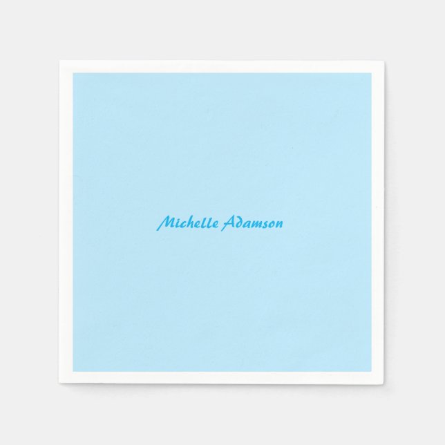 Retro Stylish Elegant Plain Sky Blue White Napkins (Front)