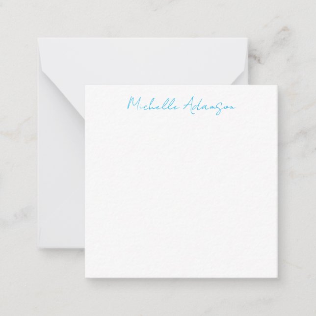 Retro Stylish Elegant Plain Sky Blue White Note Card (Front)