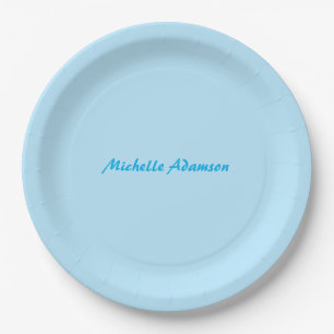 Retro Stylish Elegant Plain Sky Blue White Paper Plates