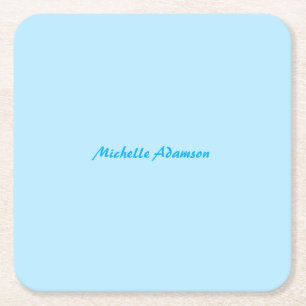 Retro Stylish Elegant Plain Sky Blue White Square Paper Coaster