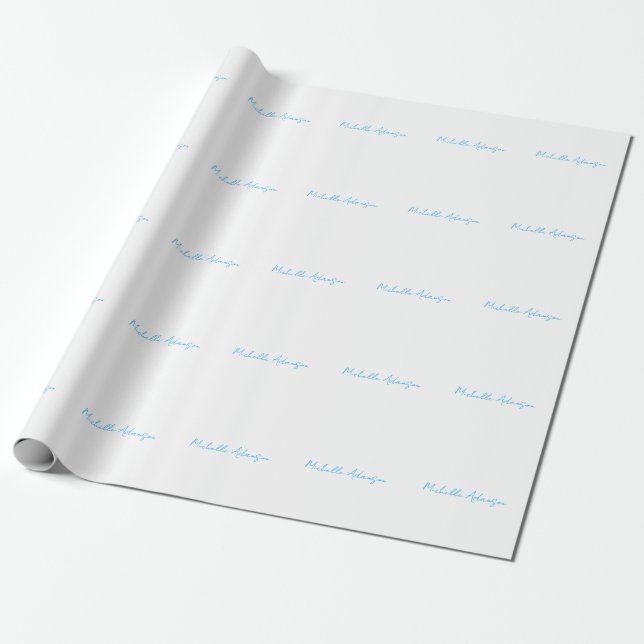 Retro Stylish Elegant Plain Sky Blue White Wrapping Paper (Unrolled)