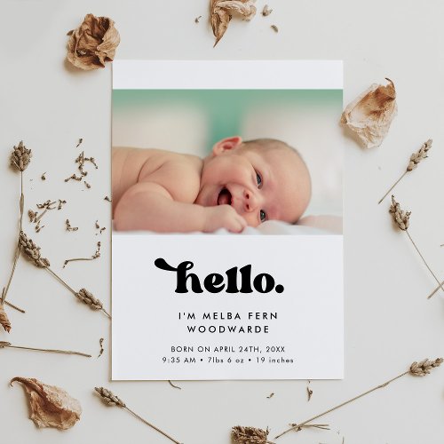 Retro stylish Hello Baby photo Birth Announcement