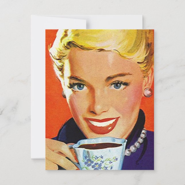 Retro Stylish Lady Coffee or Tea Social Invitation (Front)