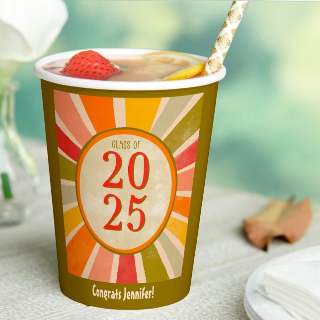 Retro Stylish Modern Class of 2025 Graduation Name Paper Cups (Creator Uploaded)