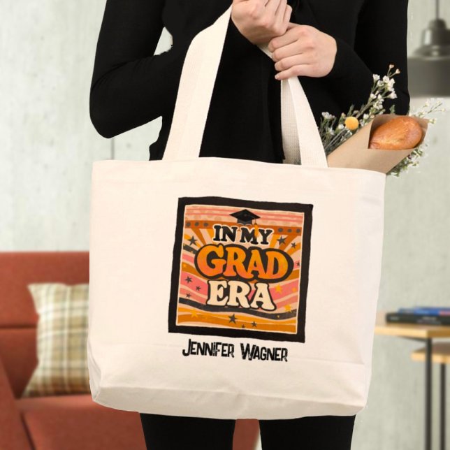 Retro Stylish Modern Grad Era Graduation Name Large Tote Bag (Creator Uploaded)
