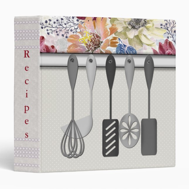 Retro stylish polka dot floral 3 ring binder (Front/Spine)