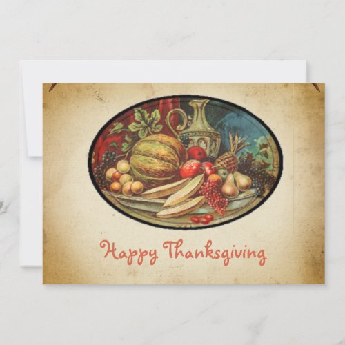 Retro Stylish Pumpkin and Fruit Happy Thanksgiving Holiday Card