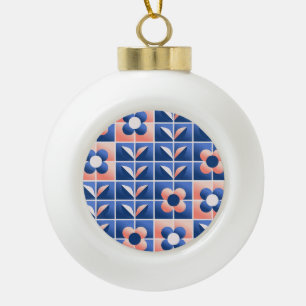 Retro stylized flowers: mosaic pattern. ceramic ball christmas ornament