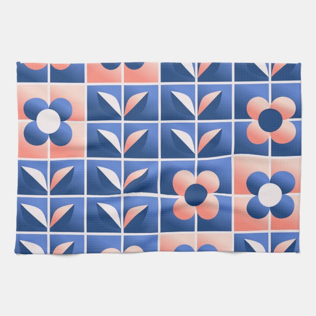 Retro stylized flowers: mosaic pattern. kitchen towel (Horizontal)