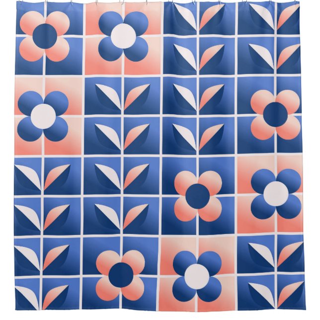Retro stylized flowers: mosaic pattern. shower curtain (Front)