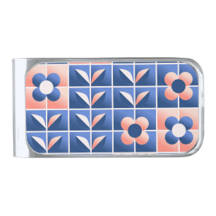 Retro stylized flowers: mosaic pattern. silver finish money clip