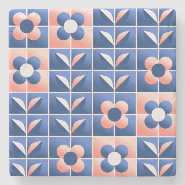 Retro stylized flowers: mosaic pattern. stone coaster (Front)