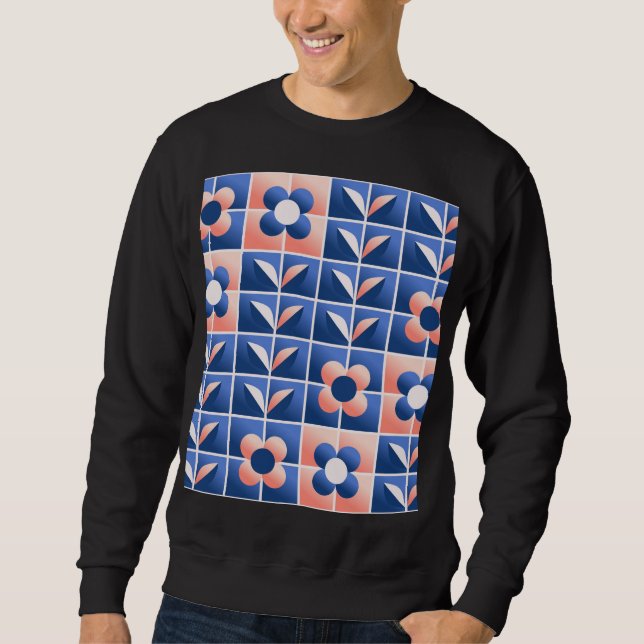 Retro stylized flowers: mosaic pattern. sweatshirt (Front)
