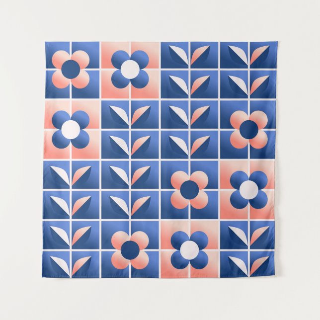 Retro stylized flowers: mosaic pattern. tapestry (Front)