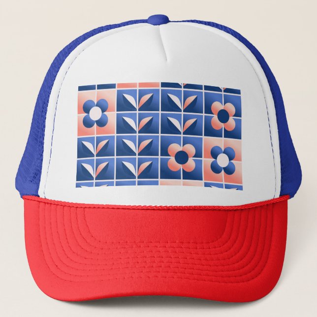 Retro stylized flowers: mosaic pattern. trucker hat (Front)